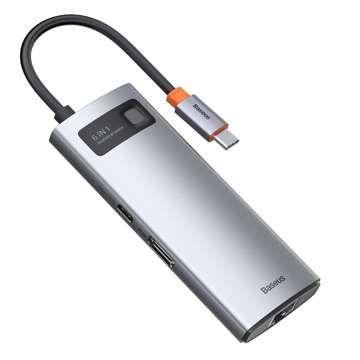 Hub 6w1 Baseus Metal Gleam Series, USB-C für 3x USB 3.0 HDMI USB-C PD Ethernet RJ45