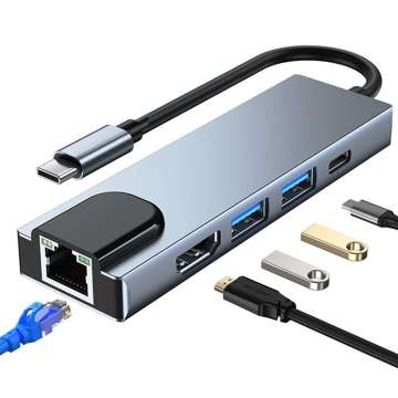 Hubadapter USB V3-HUB 5w1 USB-C Grau