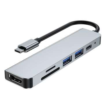 Hubadapter USB V4-HUB 6w1 USB-C Grau