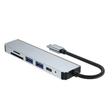 Hubadapter USB V4-HUB 6w1 USB-C Grau