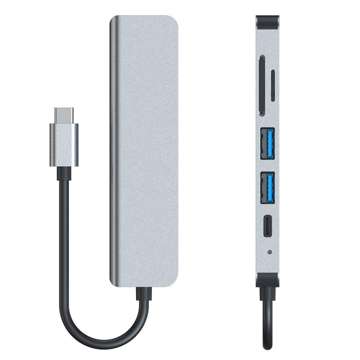 Hubadapter USB V4-HUB 6w1 USB-C Grau