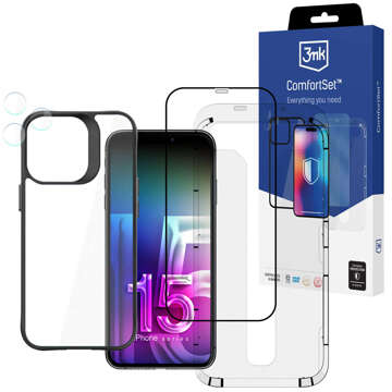 Hülle Glas-Bildschirmlinse für iPhone 15 Pro Max Set 3mk Comfort Set 4in1 Hülle Linse gehärtet