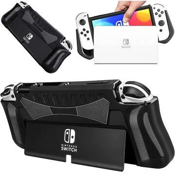 Hülle für Nintendo Switch OLED-Gehäuse Case Cover verstärkter Griff Alogy Black Glass