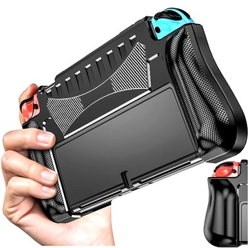 Hülle für Nintendo Switch OLED-Gehäuse Case Cover verstärkter Griff Alogy Black Glass