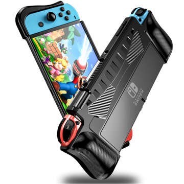 Hülle für Nintendo Switch OLED-Gehäuse Case Cover verstärkter Griff Alogy Black Glass