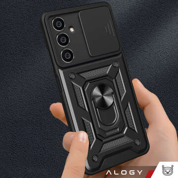 Hülle für Samsung Galaxy S23 FE Gepanzerte Schiebehülle Ringgehäuse Kameraschutz Camshield Alogy Schwarzes Glas