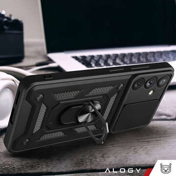 Hülle für Samsung Galaxy S23 FE gepanzertes Slide Case Ringgehäuse Kameraschutz Camshield Alogy schwarz