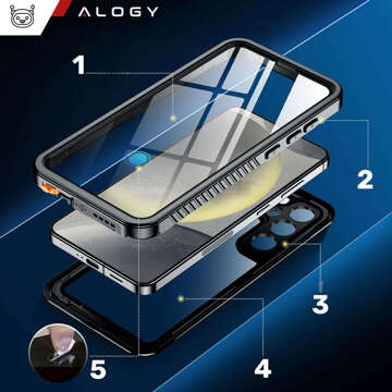 Hülle für Samsung Galaxy S24 Armored Waterproof IP68 360 Armor Case mit integriertem Glas Alogy schwarz