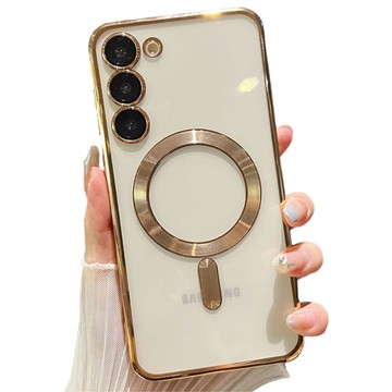 Hülle für Samsung Galaxy S24 Mag Safe Glamour Case Ringgehäuse Kameraschutz Alogy Gold transparent
