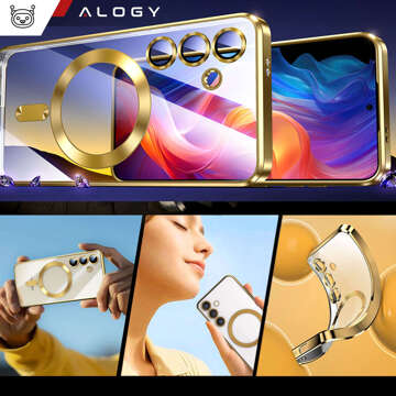 Hülle für Samsung Galaxy S24 Mag Safe Glamour Case Ringgehäuse Kameraschutz Alogy Gold transparent