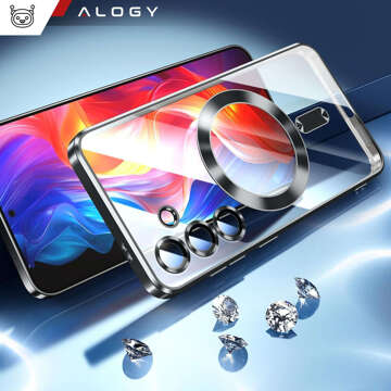 Hülle für Samsung Galaxy S24 Mag Safe Glamour Case Ringgehäuse Kameraschutz Alogy Schwarz Transparentes Glas