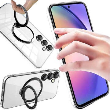 Hülle für Samsung Galaxy S24 Magnetische Hülle Ring Mag Safe Clear Magnethalter Alogy Schwarz Transparent Qi Ladegerät