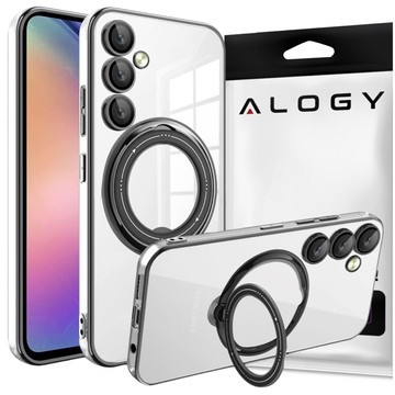 Hülle für Samsung Galaxy S24 Magnetische Hülle Ring Mag Safe Klarer Halter Magnet Alogy Schwarz Transparentes Glas