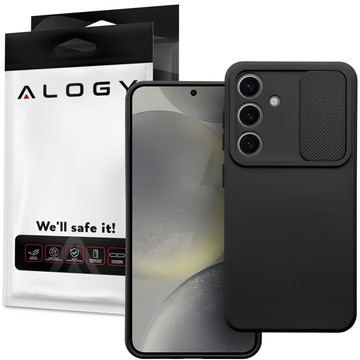 Hülle für Samsung Galaxy S24 Panzergehäuse Schutz Kameraabdeckung Slide Camshield Case Alogy Schwarzes Glas