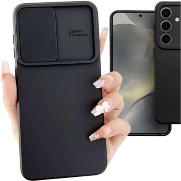 Hülle für Samsung Galaxy S24 Panzergehäuse Schutz Kameraabdeckung Slide Camshield Case Alogy Schwarzes Glas