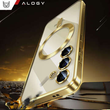 Hülle für Samsung Galaxy S24 Plus Mag Safe Glamour Case Ringgehäuse Kameraschutz Alogy Gold Transparentes Glas