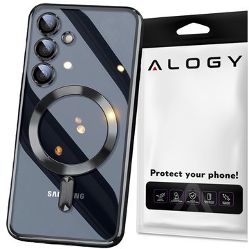 Hülle für Samsung Galaxy S24 Plus Mag Safe Glamour Case Ringgehäuse Kameraschutz Alogy Schwarz Transparentes Glas