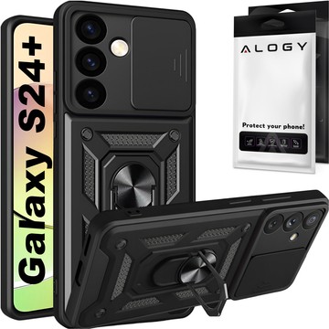 Hülle für Samsung Galaxy S24 Plus gepanzertes Slide Case Ringgehäuse Kameraschutz Camshield Alogy schwarz