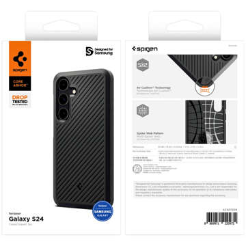 Hülle für Samsung Galaxy S24 Spigen Core Armor Case Gepanzertes Case Cover Gehäuse Mattschwarzes Glas