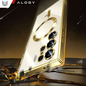 Hülle für Samsung Galaxy S24 Ultra Mag Safe Glamour Case Ringgehäuse Kameraschutz Alogy Gold Klarglas