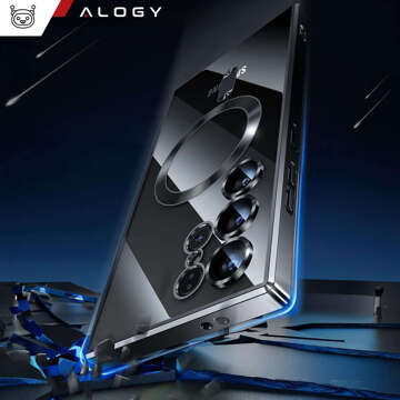 Hülle für Samsung Galaxy S24 Ultra Mag Safe Glamour Case Ringgehäuse Kameraschutz Alogy Schwarz Transparent