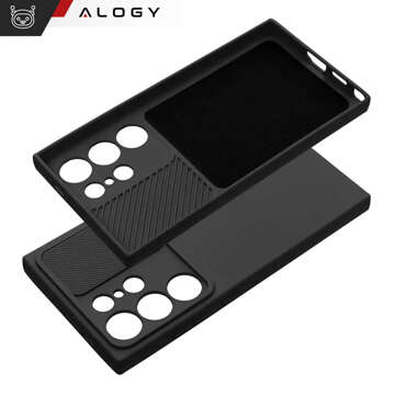 Hülle für Samsung Galaxy S24 Ultra Panzerhülle Schutz Kameraabdeckung Slide Camshield Case Alogy Schwarzes Glas