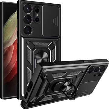 Hülle für Samsung Galaxy S24 Ultra gepanzertes Slide Case Ringgehäuse Kameraschutz Camshield Alogy schwarz