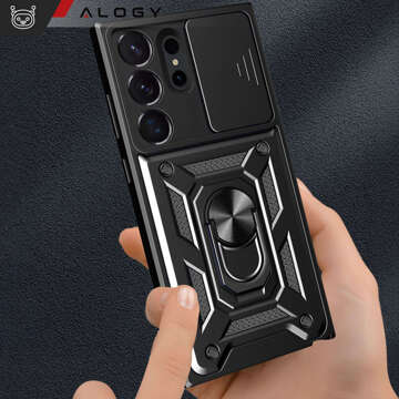 Hülle für Samsung Galaxy S24 Ultra gepanzertes Slide Case Ringgehäuse Kameraschutz Camshield Alogy schwarz