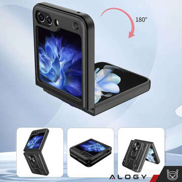 Hülle für Samsung Galaxy Z Flip 5 Armored Ring Case Anti-Shock Camshield Stand Alogy schwarz