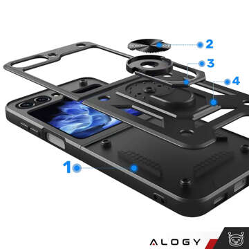 Hülle für Samsung Galaxy Z Flip 5 Armored Ring Case Anti-Shock Camshield Stand Alogy schwarz