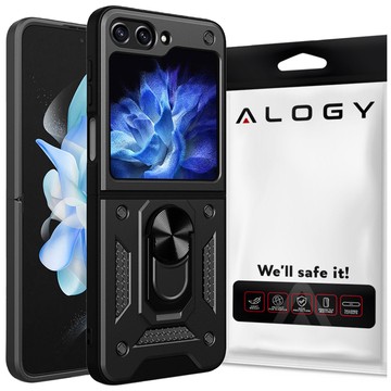 Hülle für Samsung Galaxy Z Flip 5 Armored Ring Case Anti-Shock Camshield Stand Alogy schwarz