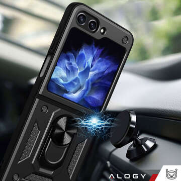 Hülle für Samsung Galaxy Z Flip 5 Armored Ring Case Anti-Shock Camshield Stand Alogy schwarz