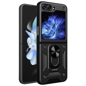 Hülle für Samsung Galaxy Z Flip 5 Armored Ring Case Anti-Shock Camshield Stand Alogy schwarz