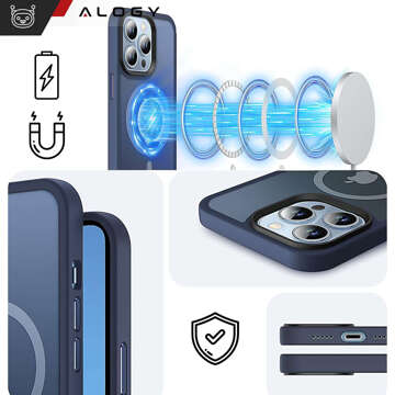 Hülle für iPhone 13 Pro Max MagSafe Matt Case Cover mattiert Alogy Ring gepanzerte Handyhülle Marineblaues Glas