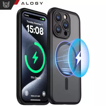 Hülle für iPhone 14 Pro Mag Safe Matt Case Cover matt Alogy Ring gepanzerte Handyhülle Schwarz