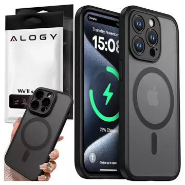 Hülle für iPhone 14 Pro Mag Safe Matt Case Cover matt Alogy Ring gepanzerte Handyhülle Schwarz