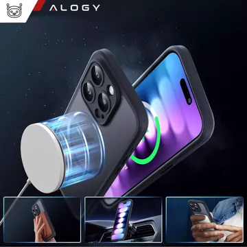 Hülle für iPhone 14 Pro Mag Safe Matt Case Cover matt Alogy Ring gepanzerte Handyhülle Schwarz