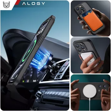 Hülle für iPhone 14 Pro Mag Safe Matt Case Cover matt Alogy Ring gepanzerte Handyhülle Schwarz