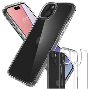 Hülle für iPhone 15 Plus Spigen Ultra Hybrid Case, transparente Rückseite, kristallklares Glas