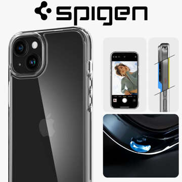 Hülle für iPhone 15 Plus Spigen Ultra Hybrid Case, transparente Rückseite, kristallklares Glas