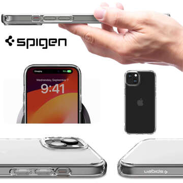 Hülle für iPhone 15 Plus Spigen Ultra Hybrid Case, transparente Rückseite, kristallklares Glas