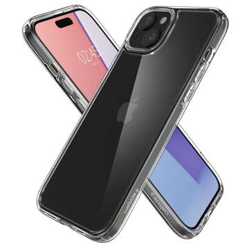 Hülle für iPhone 15 Plus Spigen Ultra Hybrid Case, transparente Rückseite, kristallklares Glas