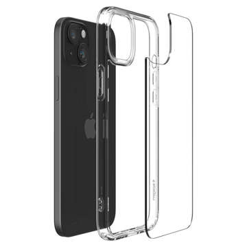 Hülle für iPhone 15 Plus Spigen Ultra Hybrid Case, transparente Rückseite, kristallklares Glas