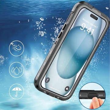 Hülle für iPhone 15 Plus wasserdicht Mag Safe Case gepanzertes wasserdichtes Gehäuse schwarz und grau