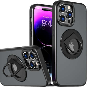 Hülle für iPhone 15 Pro 360 Ring Case Armored Matte Black Magnet Holder Alogy Glass