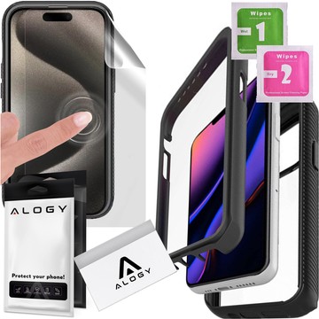 Hülle für iPhone 15 Pro Max Panzerhülle Hydrogelfolie Case Defense 360 ​​​​Pro Alogy schwarz