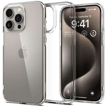 Hülle für iPhone 15 Pro Max Spigen Ultra Hybrid Case, Rückseite, kristallklares Glas