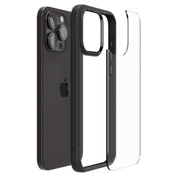 Hülle für iPhone 15 Pro Max Spigen Ultra Hybrid Case, Rückseite, mattschwarzes Glas