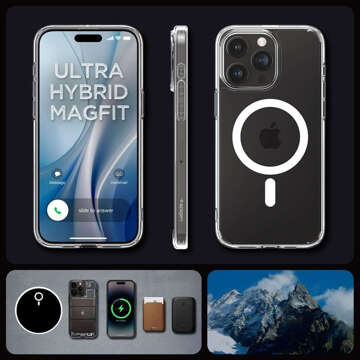 Hülle für iPhone 15 Pro Max Spigen Ultra Hybrid MagFit für MagSafe Schutzhülle aus weißem Glas