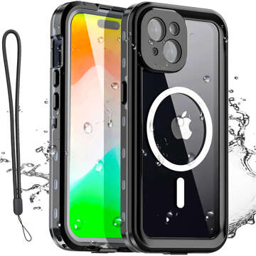 Hülle für iPhone 15 wasserdicht Mag Safe Case gepanzertes wasserdichtes Gehäuse schwarz und grau